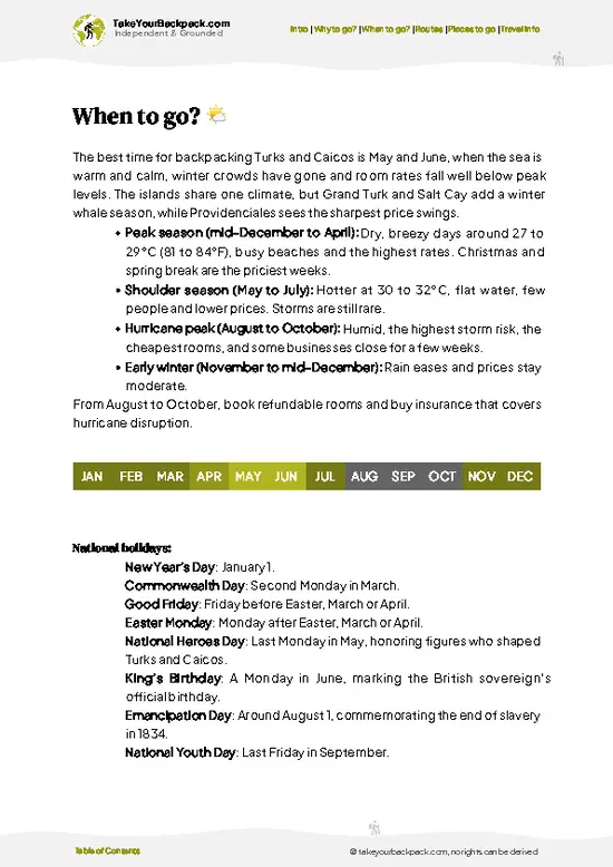example page 3 from our offline Travel Guide for Turks and Caicos Islands